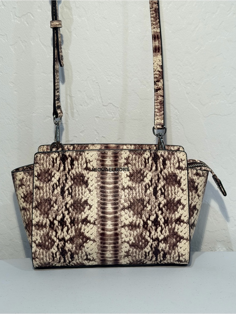 Michael Kors Selma Medium Python Embossed Saffiano Leather Crossbody